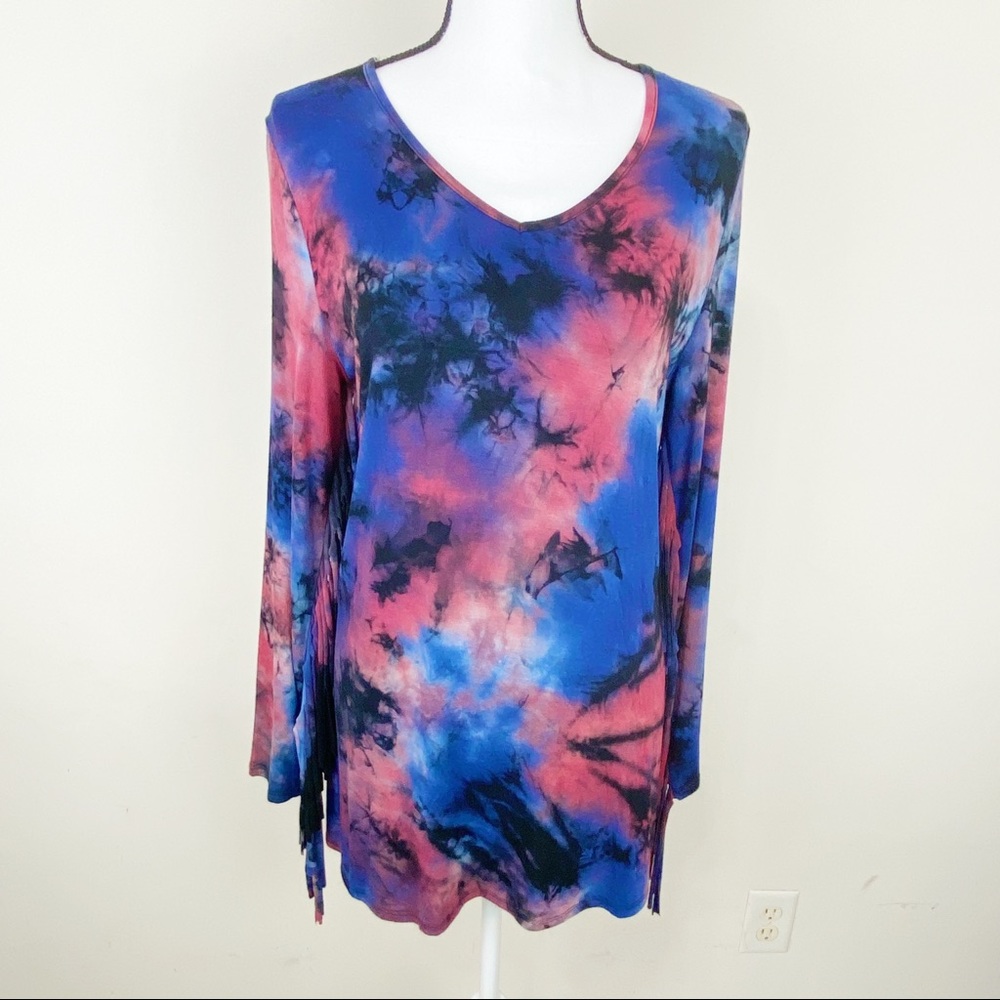 Vision USA - Long sleeve tie-dyed fringed dress